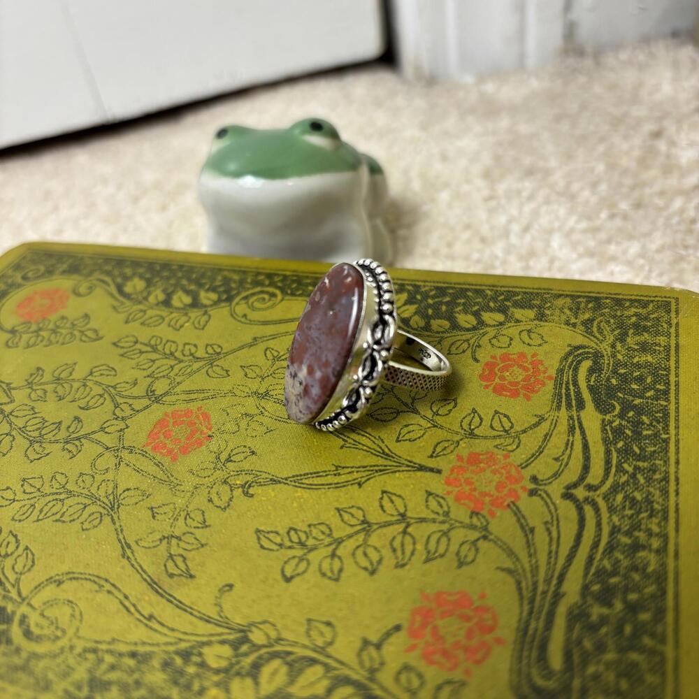 Silver Coated Jasper Stone Ring 7.75 - Picture 2 of 6